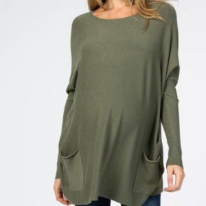 Olive Pocketed Dolman Sleeve Maternity Top-S/M